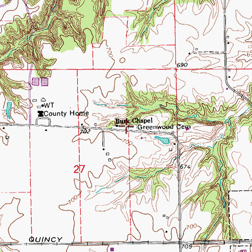 Topographic Map of Greenwood Cemetery, IA