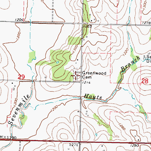 Topographic Map of Greenwood Cemetery, IA