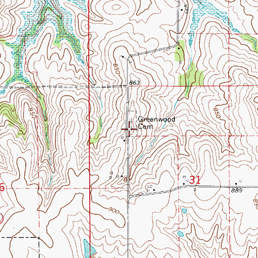 Topographic Map of Greenwood Cemetery, IA