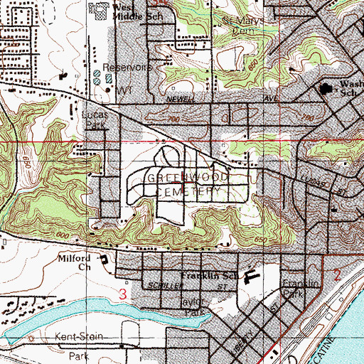 Topographic Map of Greenwood Cemetery, IA