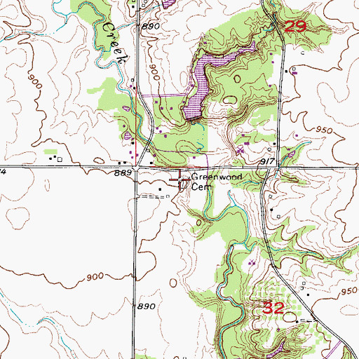 Topographic Map of Greenwood Cemetery, IA