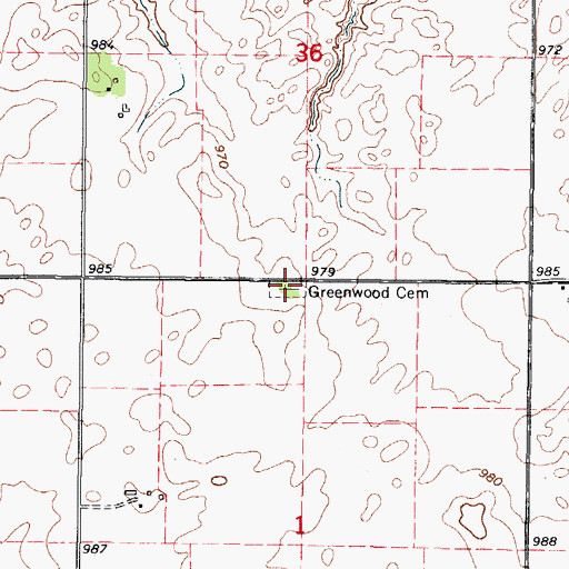 Topographic Map of Greenwood Cemetery, IA