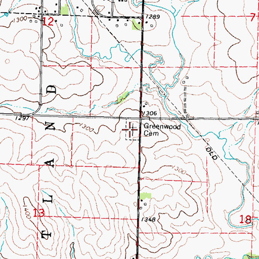 Topographic Map of Greenwood Cemetery, IA