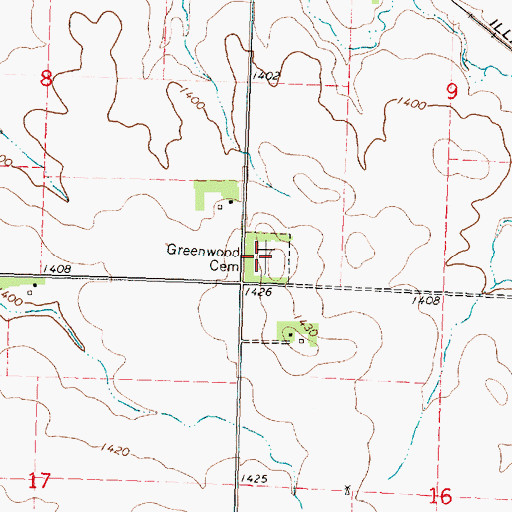 Topographic Map of Greenwood Cemetery, IA