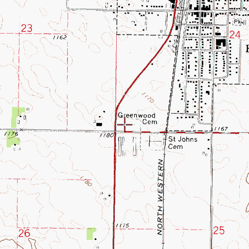Topographic Map of Greenwood Cemetery, IA