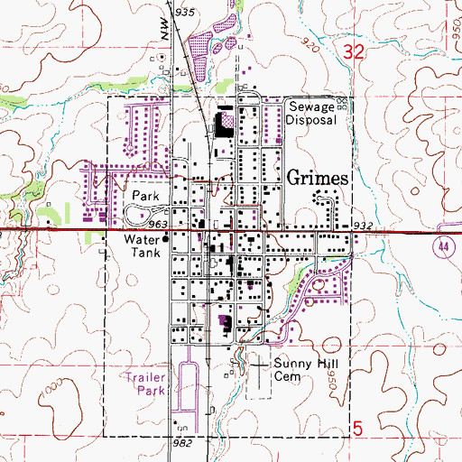 Topographic Map of Grimes, IA