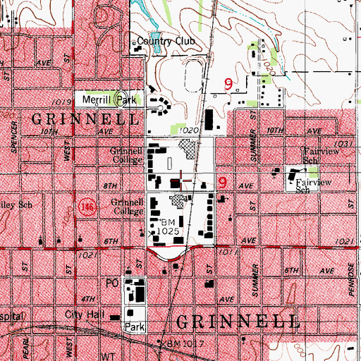 Topographic Map of Grinnell College, IA