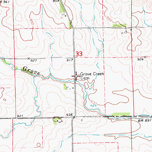 Topographic Map of Grove Creek Cemetery, IA