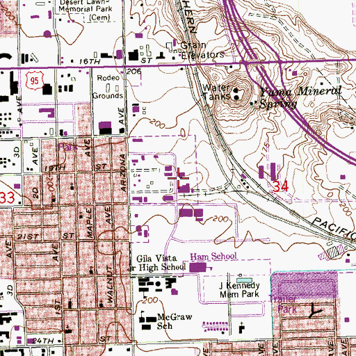Topographic Map of KZPL-FM (Yuma), AZ