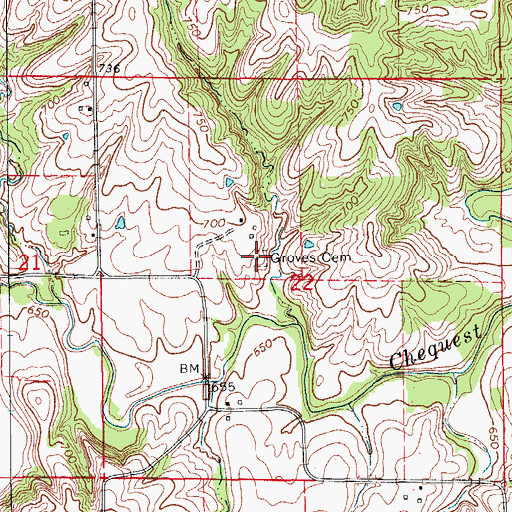 Topographic Map of Groves Cemetery, IA