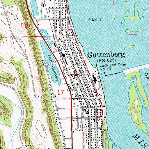 Topographic Map of Guttenberg, IA