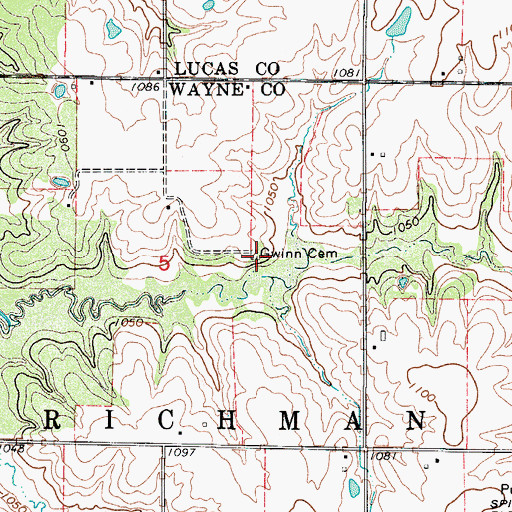 Topographic Map of Gwinn Cemetery, IA