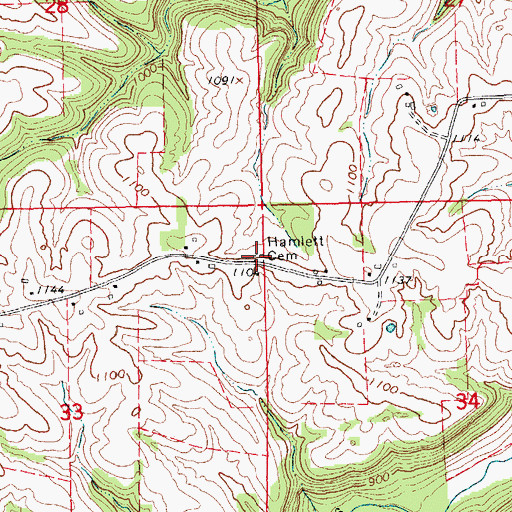 Topographic Map of Hamlett Cemetery, IA