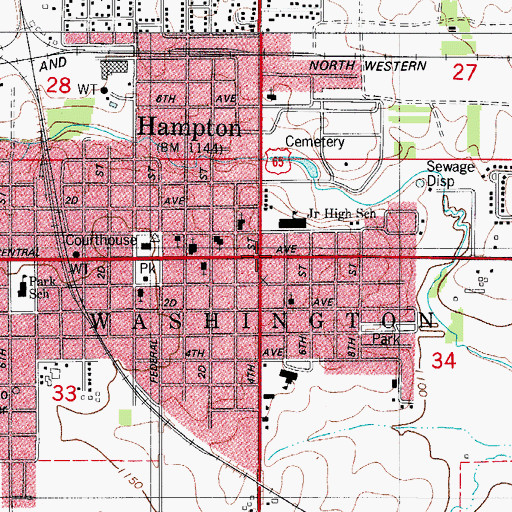 Topographic Map of Hampton, IA