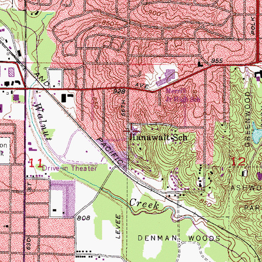Topographic Map of Hanawalt Elementary School, IA