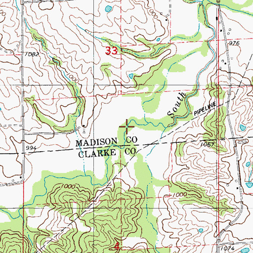 Topographic Map of Hanner Creek, IA