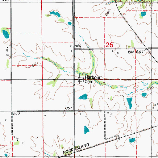 Topographic Map of Harbour Cemetery, IA