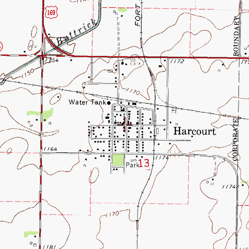 Topographic Map of Harcourt, IA