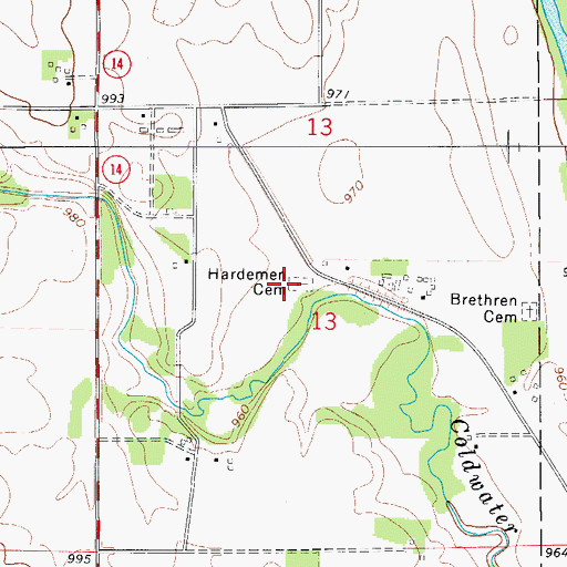 Topographic Map of Hardemen Cemetery, IA