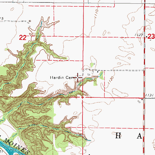 Topographic Map of Hardin Cemetery, IA