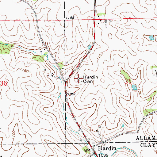 Topographic Map of Hardin Cemetery, IA