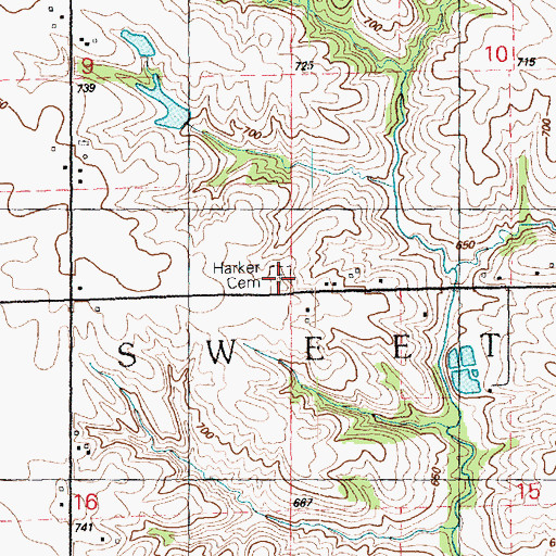 Topographic Map of Harker Cemetery, IA