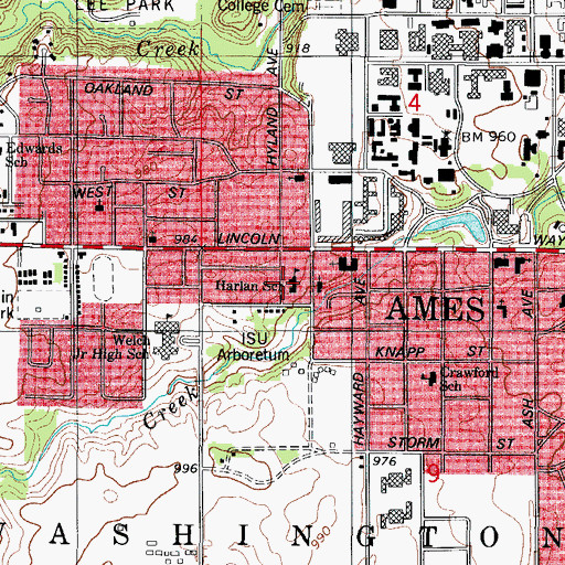 Topographic Map of Harlan School, IA