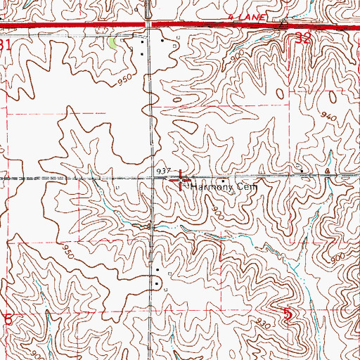 Topographic Map of Harmony Cemetery, IA