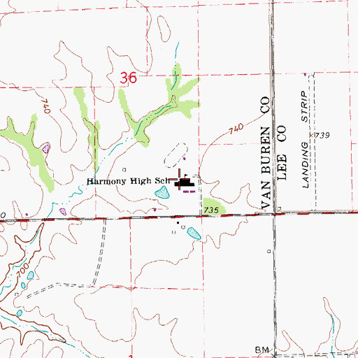 Topographic Map of Harmony High School, IA