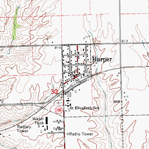 Topographic Map of Harper, IA