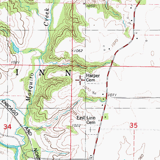Topographic Map of Harper Cemetery, IA
