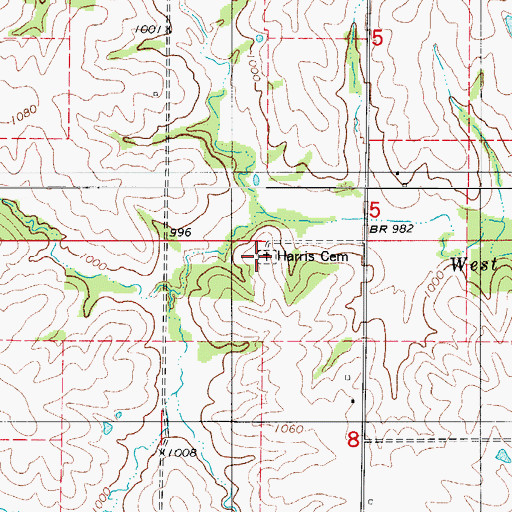 Topographic Map of Harris Cemetery, IA