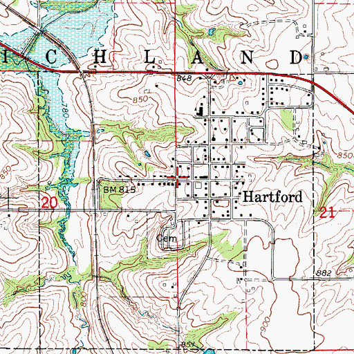Topographic Map of Hartford, IA