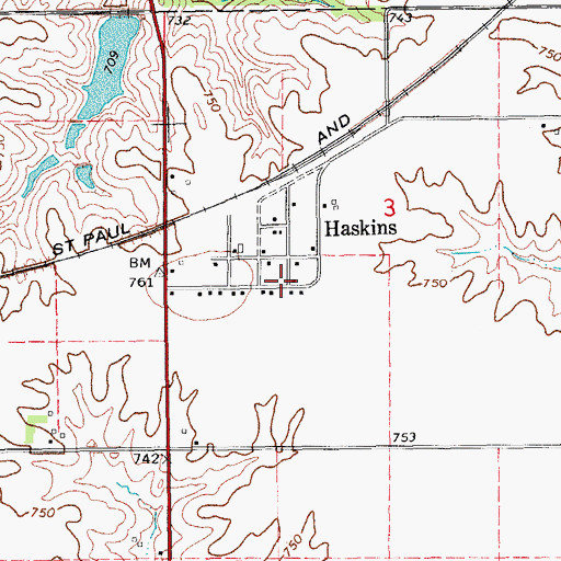 Topographic Map of Haskins, IA