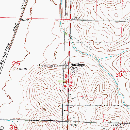 Topographic Map of Hasting Cemetery, IA