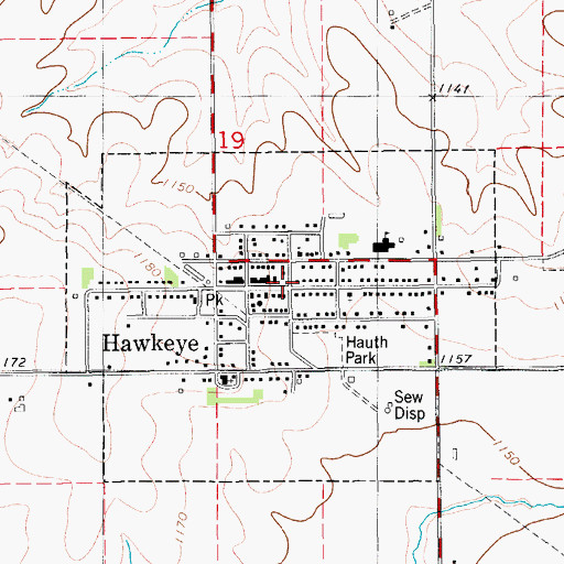Topographic Map of Hawkeye, IA