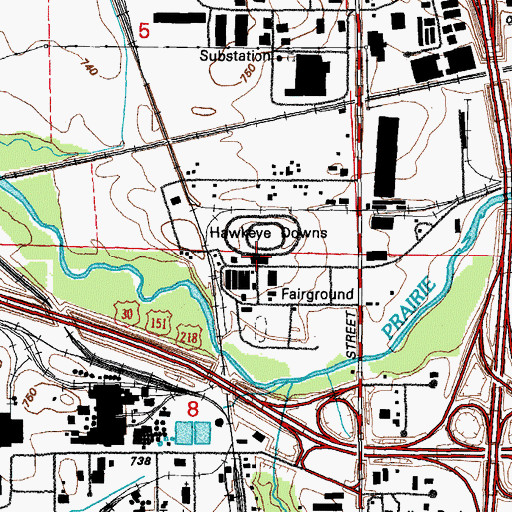 Topographic Map of Hawkeye Downs, IA