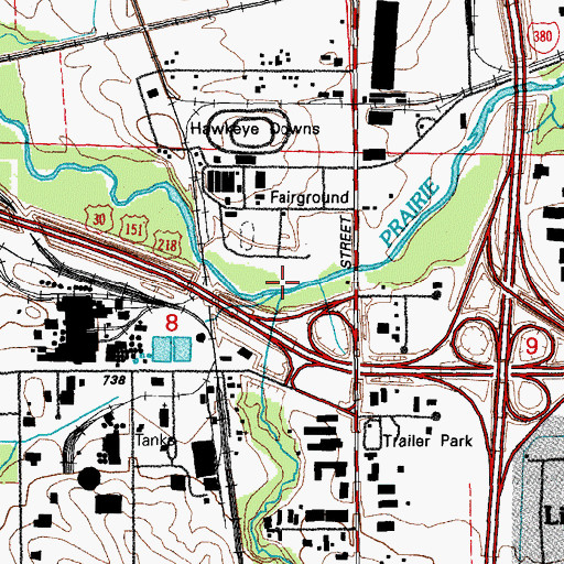 Topographic Map of Hawkeye Downs Park, IA