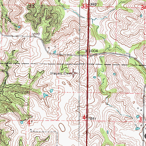 Topographic Map of Hayes Cemetery, IA