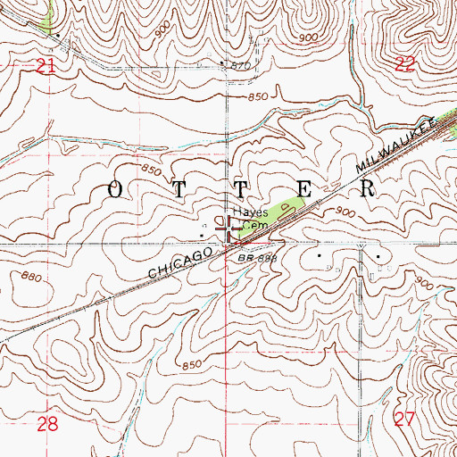 Topographic Map of Hayes Cemetery, IA