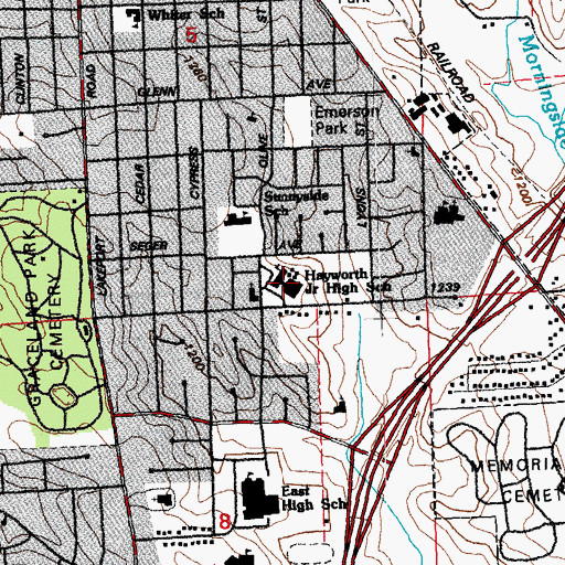 Topographic Map of East Middle School, IA