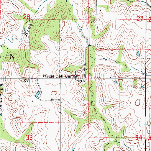 Topographic Map of Hazel Dell Cemetery, IA
