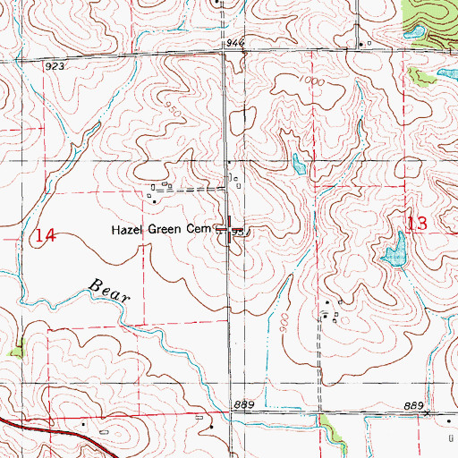 Topographic Map of Hazel Green Cemetery, IA