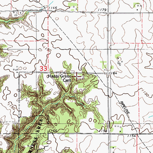 Topographic Map of Hazel Green Cemetery, IA