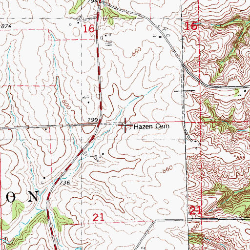 Topographic Map of Hazen Cemetery, IA