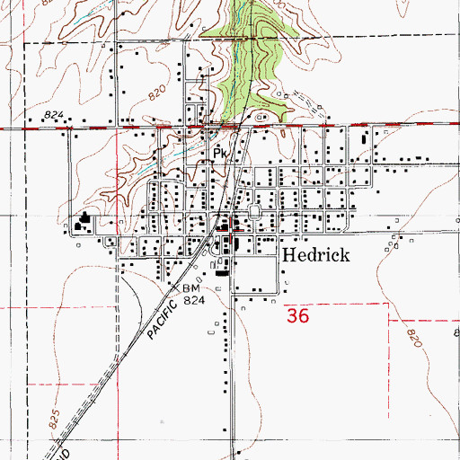 Topographic Map of Hedrick, IA