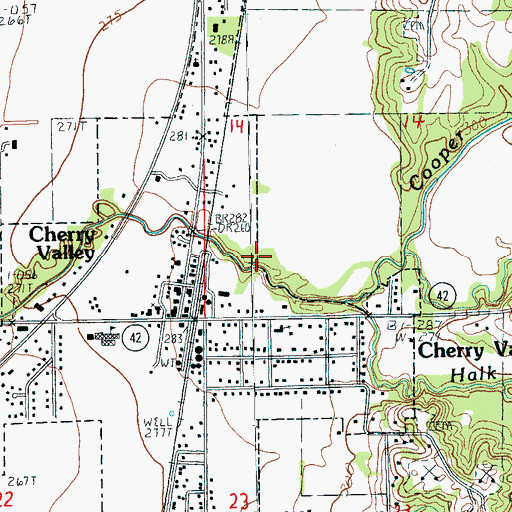 Topographic Map of Cherry Valley Creek, AR