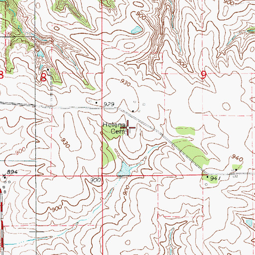 Topographic Map of Helena Cemetery, IA