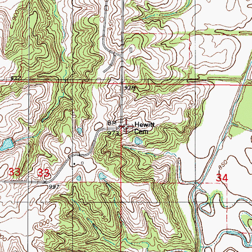Topographic Map of Hewitt Cemetery, IA