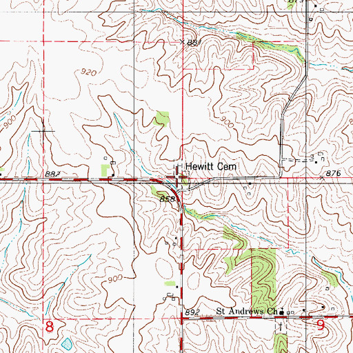 Topographic Map of Hewitt Cemetery, IA